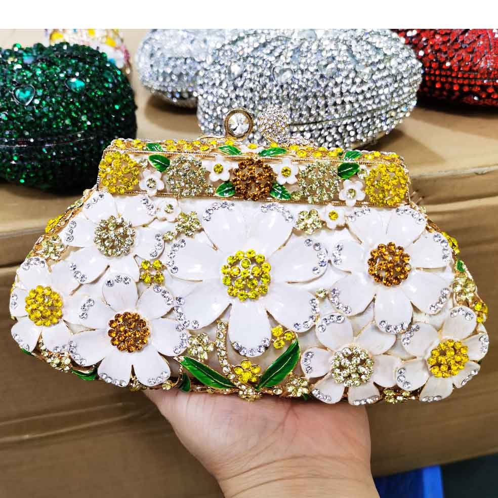Luxury Flower Designer Crystal Evening Bags Diamond Clutch Bags Day clutch Ladies Pochette Box Handbags SM72