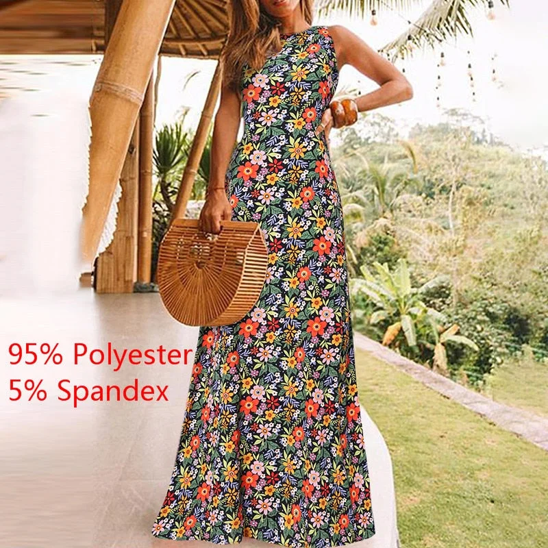 Celmia Summer Bohemian Floral Print Maxi Dress 2021 Women Sundress Sexy Sleeveless Casual Loose Party Beach Vestidos Oversized
