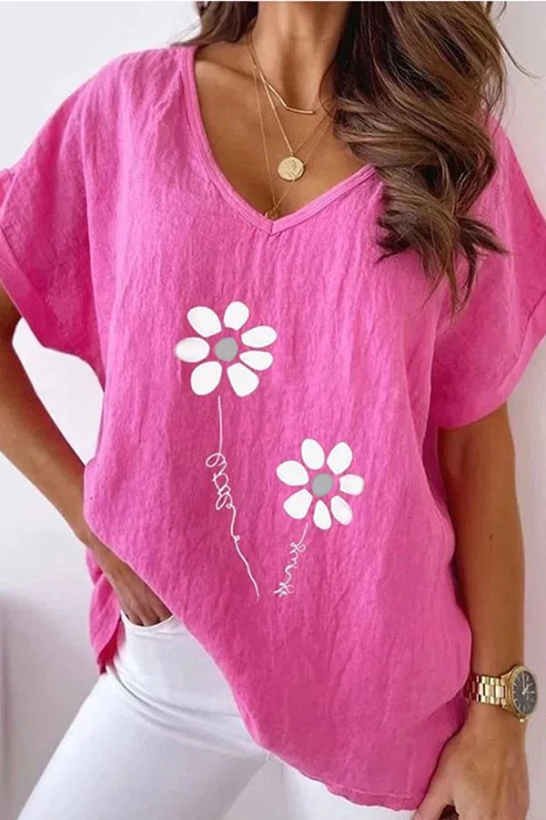 Plus Size Hot Pink Printed Short Sleeve T-Shirt