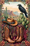 Luxury AB Velvet Diamond Painting Kit - Cowboy Boots and a Raven