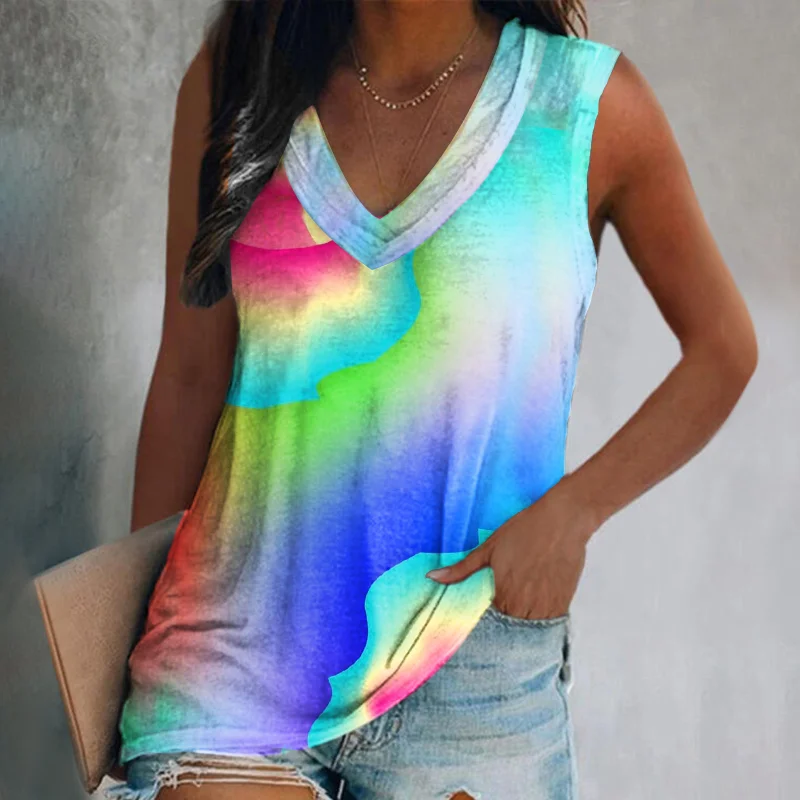 Aurora Bloom Tie-dye V-neck Sleeveless Vest