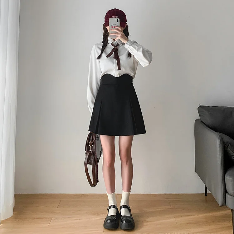 Dark Academia Plus Size A Line Long Short Pleated Skirt SP16530