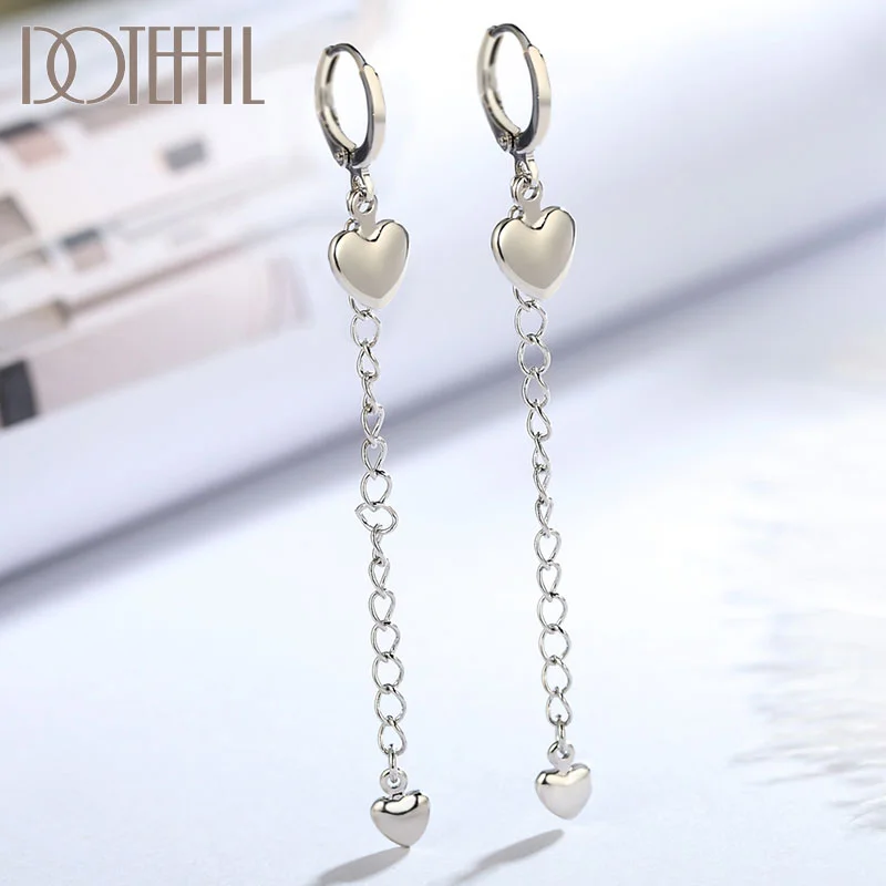 DOTEFFIL 925 Sterling Silver Charm Double Heart Earrings For Women Jewelry