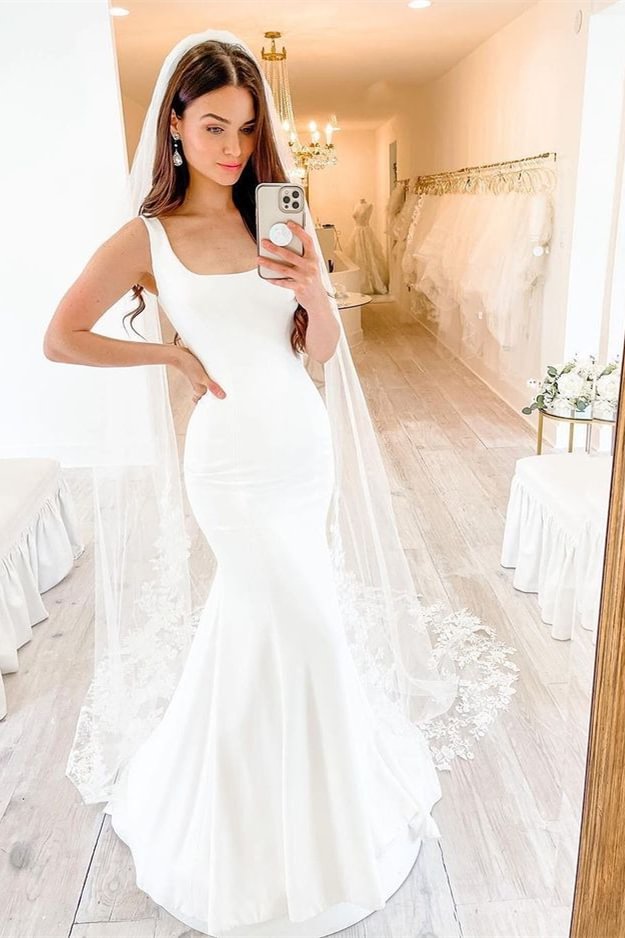 Charmeuse Square Sleeveless Wedding Dress Mermaid | Ballbellas Ballbellas