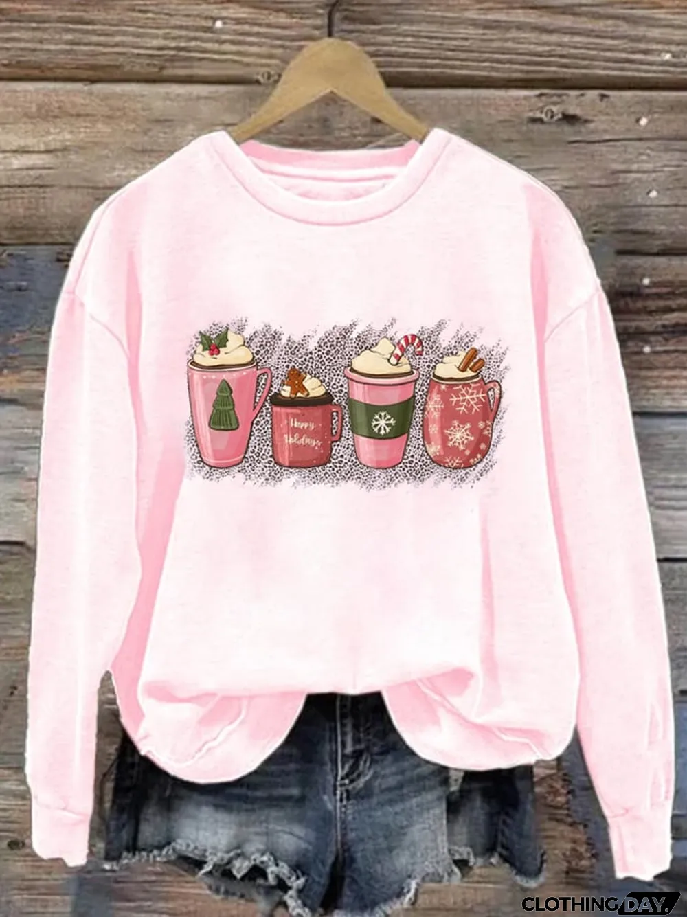 Christmas And Coffee Print Sweatshirt