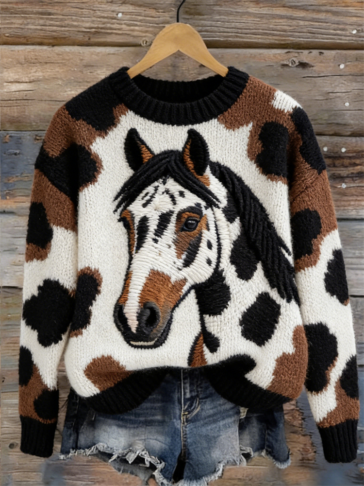 Unique Horse & Pattern Inspired Cozy Knit Sweater wearshes