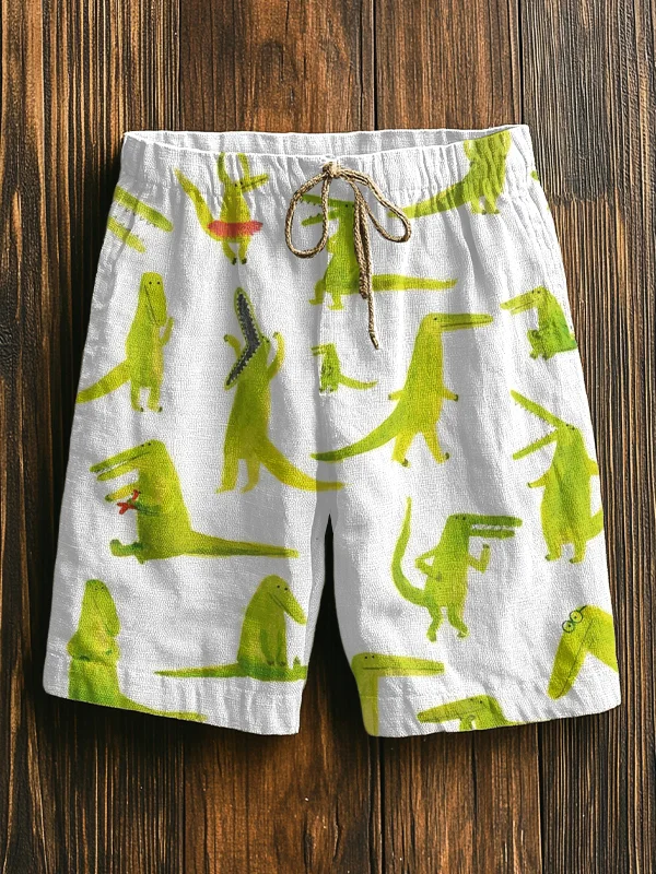Men's Cute Cartoon Crocodile Watercolor Art Print Casual Shorts