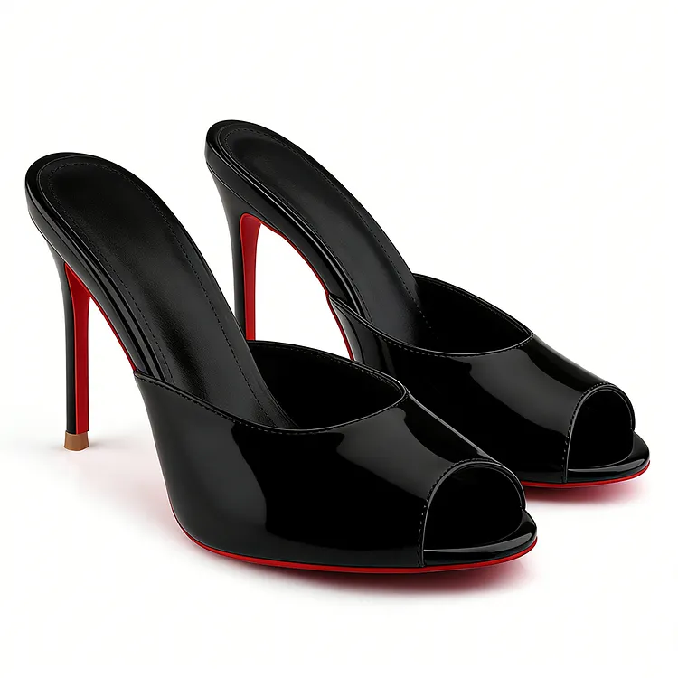 100mm Women's Sandals Pointed Toe Mules Red Bottom Heels Slip on Stilettos VOCOSI VOCOSI
