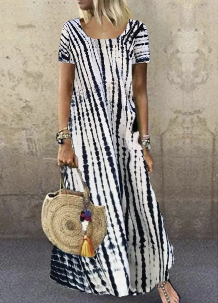 Printed Round Neck Short Sleeve Maxi Dress