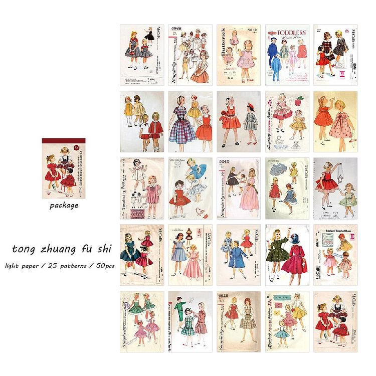 Journalsay 50 Sheets Retro Character Clothing Material Paper Memo Pad  DIY Journal Decoration  Notes Paper