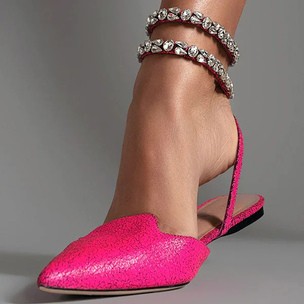 Patent Leather Pointed Toe Adjustable Ankle Strap Flats