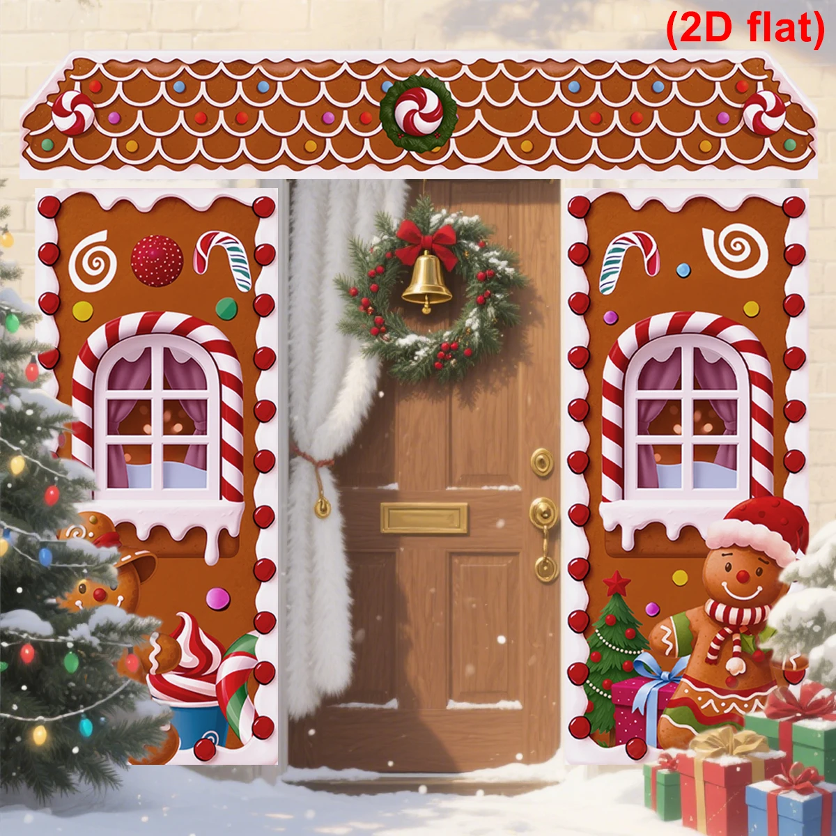 Tegooe 3-Piece Gingerbread House Christmas Door Banner Set