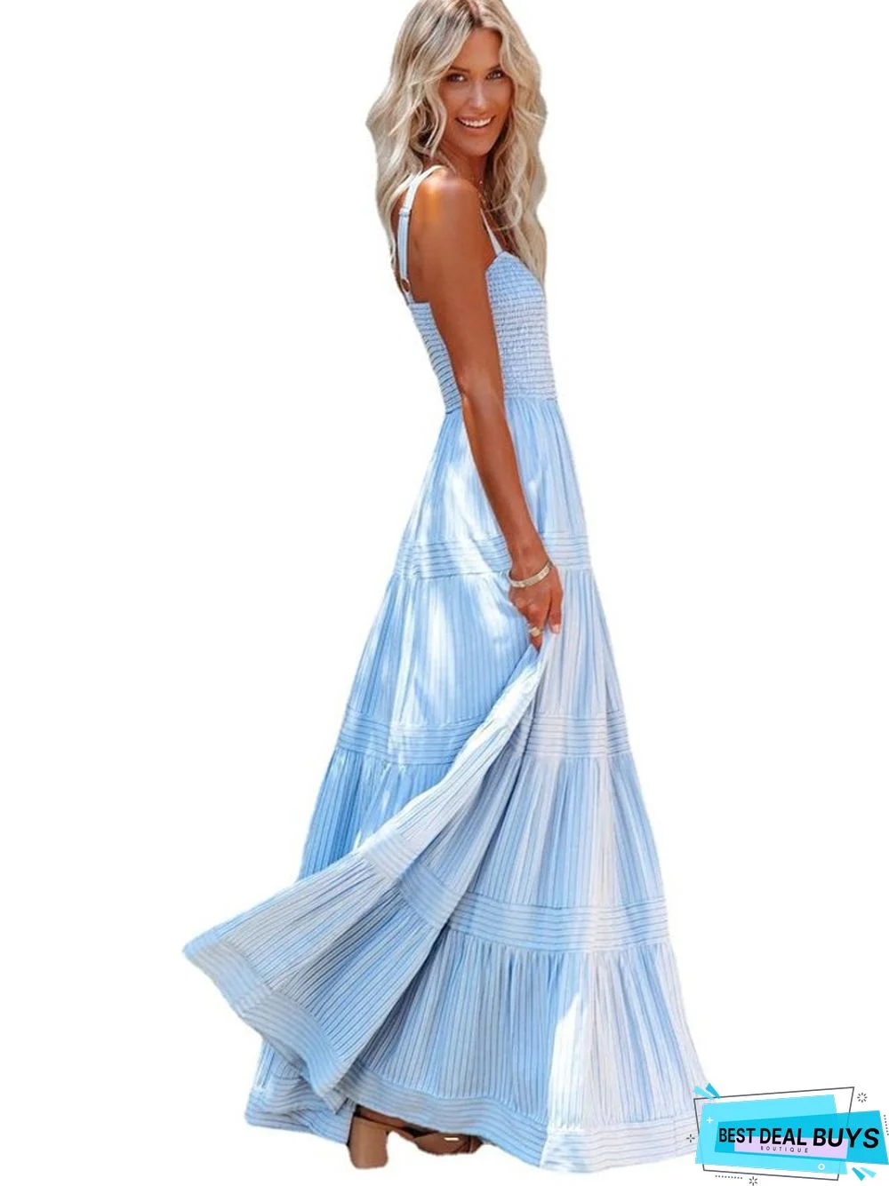 Holiday Strap Printed Long Dress Super Hot