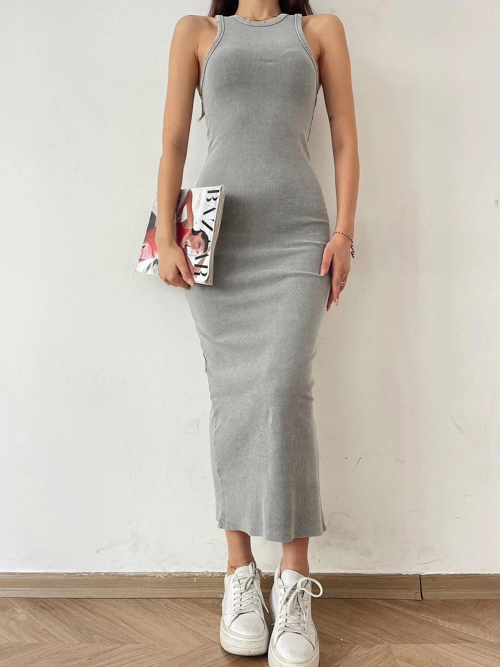 Side Slit Sleeveless Midi Dress