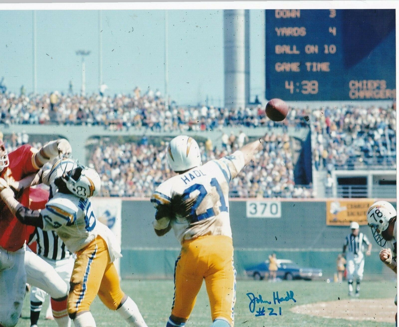 JOHN HADL SAN DIEGO CHARGERS ACTION SIGNED 8X10