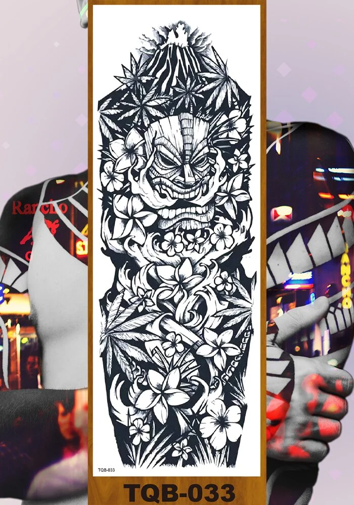 Full Flower Arm Temporary Tattoo Sticker Man Woman Body Leg Fake Tatoo Skull Night Demon Grim Reaper Good and Evil Waterproof