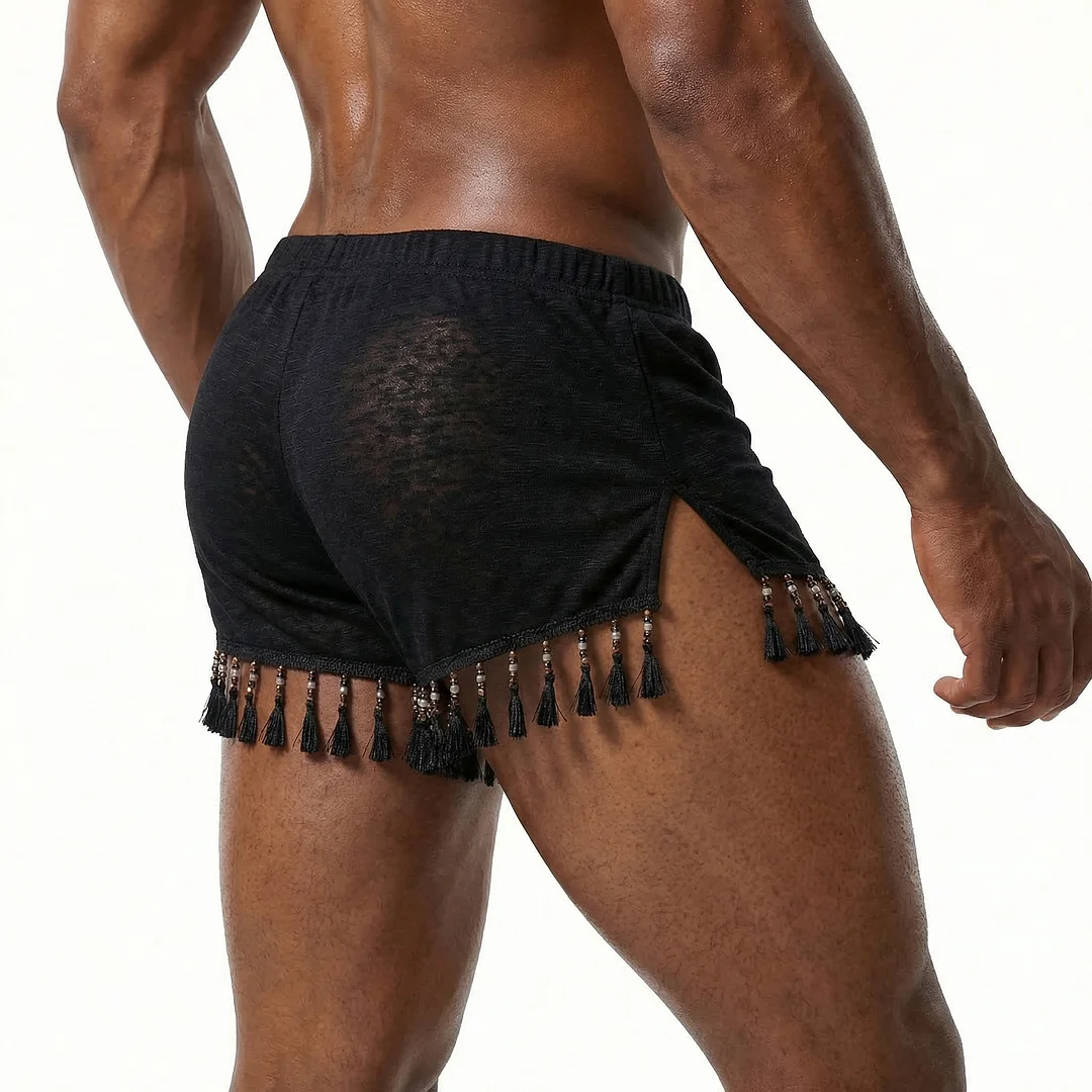 Men's Basic Casual Shorts, Tassel Patchwork Shorts-INSPIREUSE