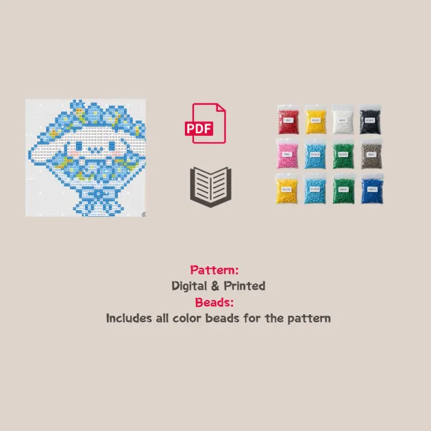 Blue Cinna Flower Bouquet Pixel Pattern Fuse Bead Kit  | Cute DIY Fuse 1030 Beads Set