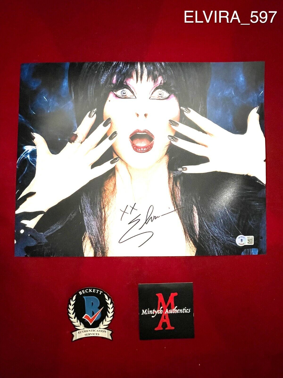 ELVIRA CASSANDRA PETERSON AUTOGRAPHED SIGNED 11x14 Photo Poster painting! BECKETT COA! HORROR!