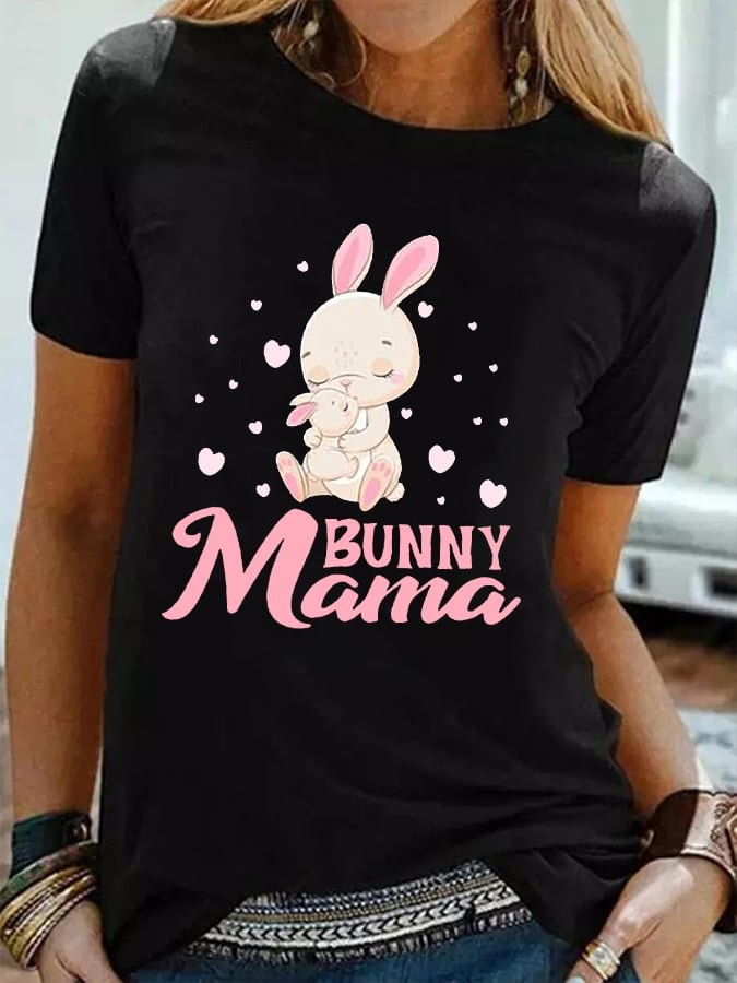Women‘s Easter Cute Bunny Printed Cotton Tee socialshop