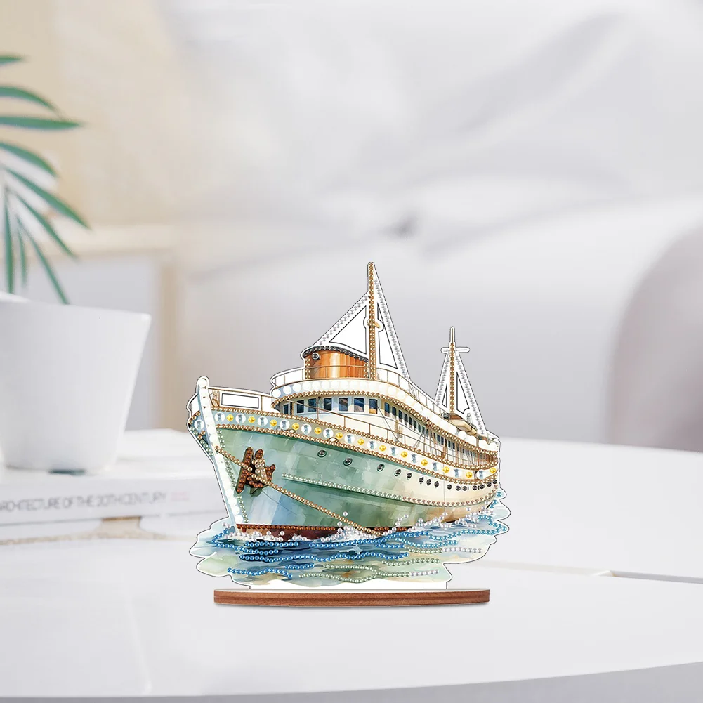 DIY Sailboat Wooden Single Sided Diamond Painting Desktop Decor for Office Decor