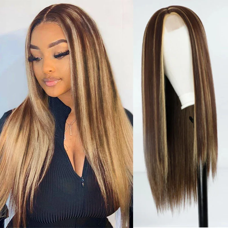 Long Wig Straight Lace Front Blonde Hair ELCNEPAL