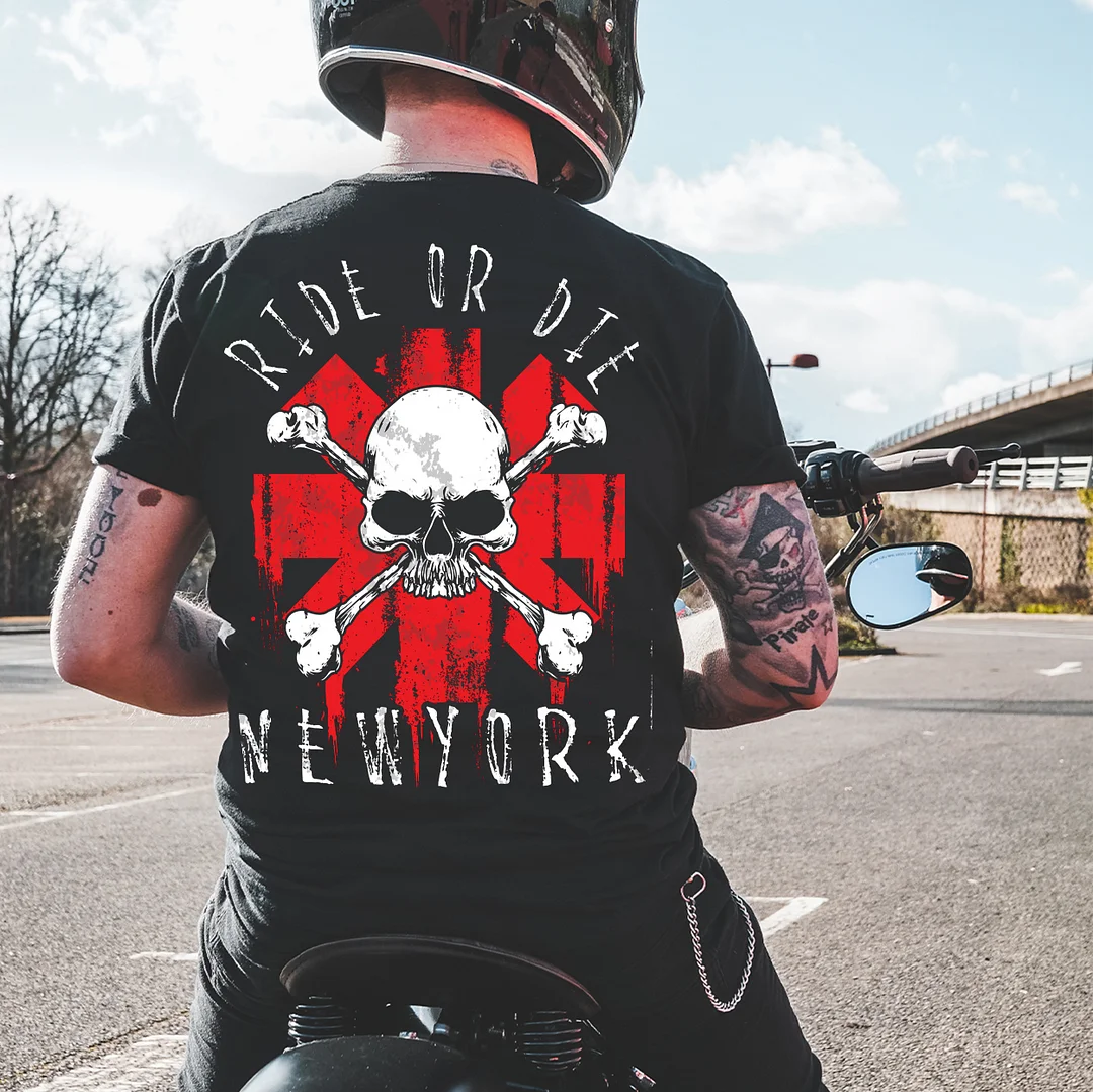 RIDE OR DIE NEW YORK Skull Print Men's T-shirt