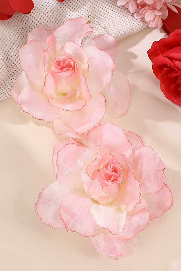 Party Mesh 3D Rose Flower Shaped Hoop Earrings