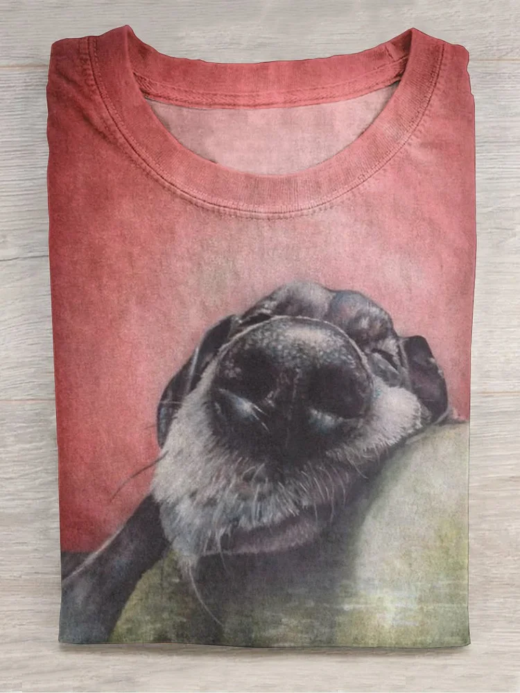 Red Dog Face Printing T-shirt