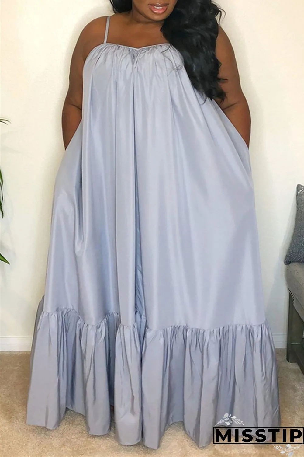 Pink Sexy Casual Solid Backless Spaghetti Strap Loose Sling Dress