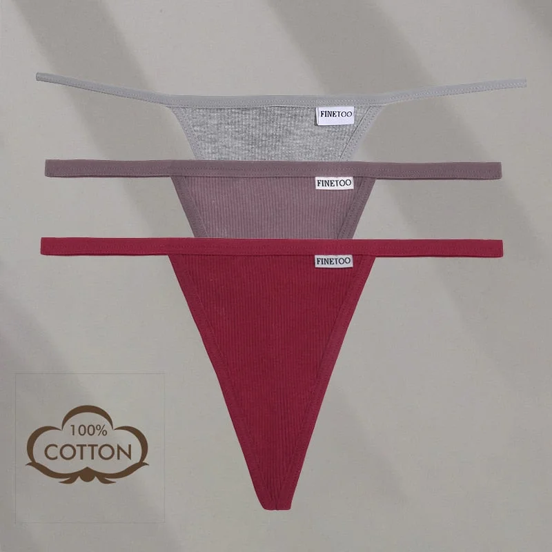 FINETOO 3PCS/Set M-XL Sexy G-string Panties Cotton Women's Underwear Girls Female Underpant Pantys Ladies Bikini Thong Lingerie