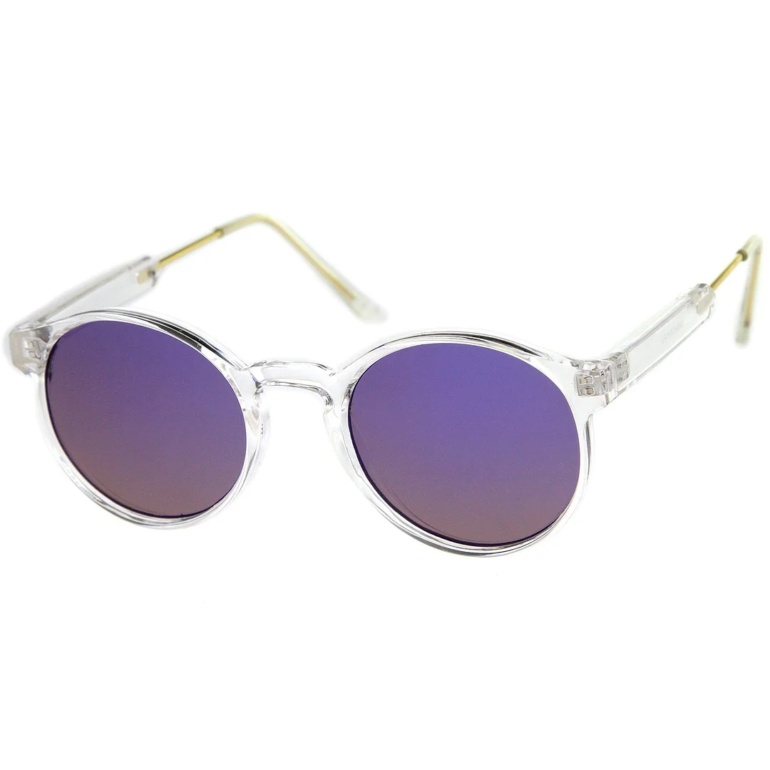 Clear Frame Metal Temple Color Mirror Flat Lens P3 Round glasses 49mm