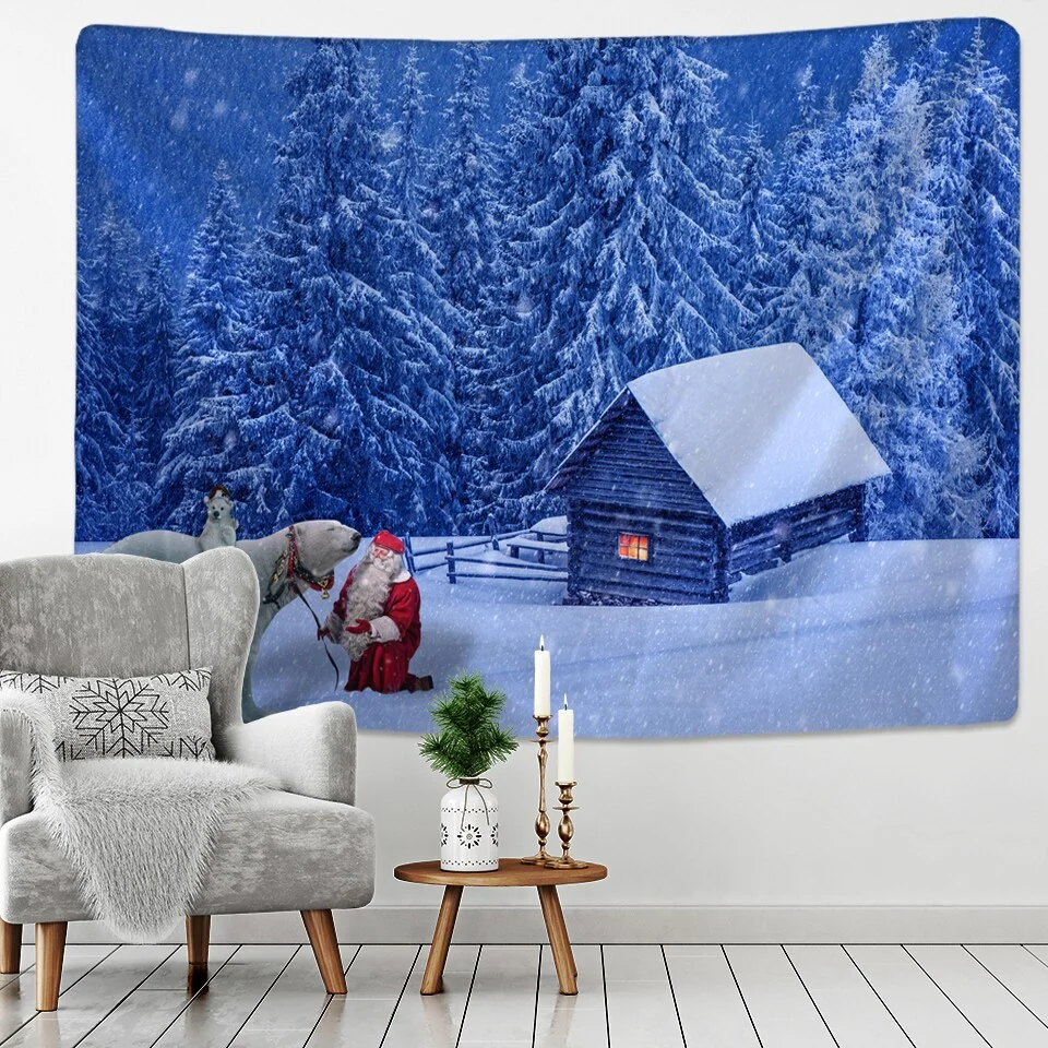 Fashion Christmas Wall Hangings Snow View Wooden House Hippie Mandala Indian Tapices Home Furnishing Decoration