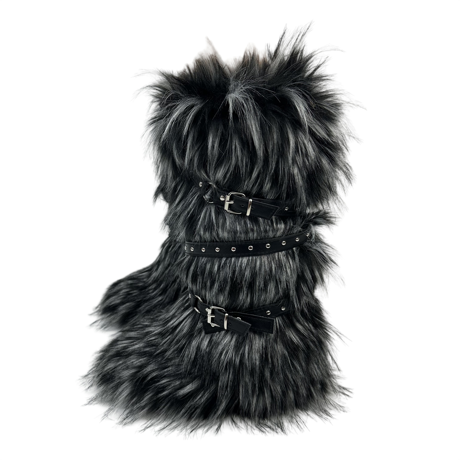 European and American Cross-border Y2K Spice Girls Sexy High Barrel Snow Boots 2024 New Cross Belt Buckle Fur Hair Boots-MERUMOTE