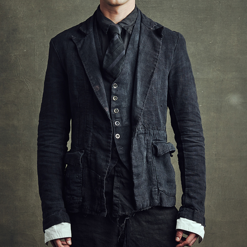 Men's Vintage Cotton And Linen Single-Breasted Blazer