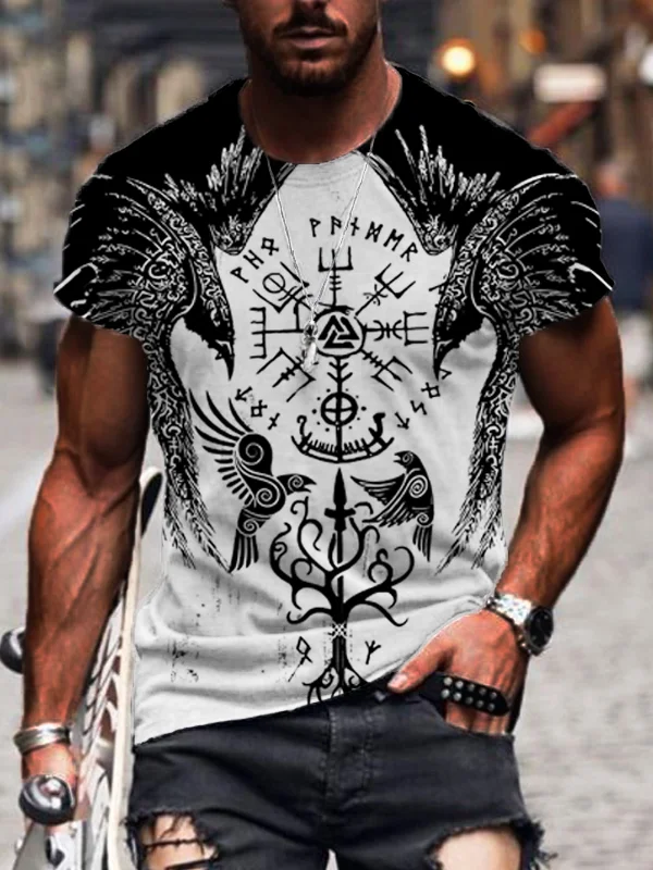 Broswear Men's Viking Cultural Eagle Totem Print T Shirt