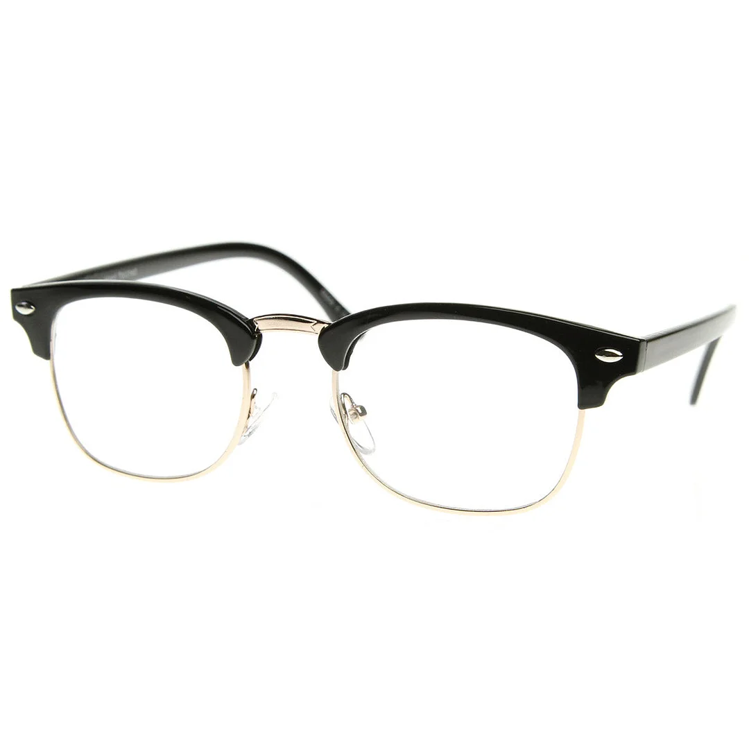 Vintage Inspired Classic Half Frame Horn Rimmed Clear Lens Glasses