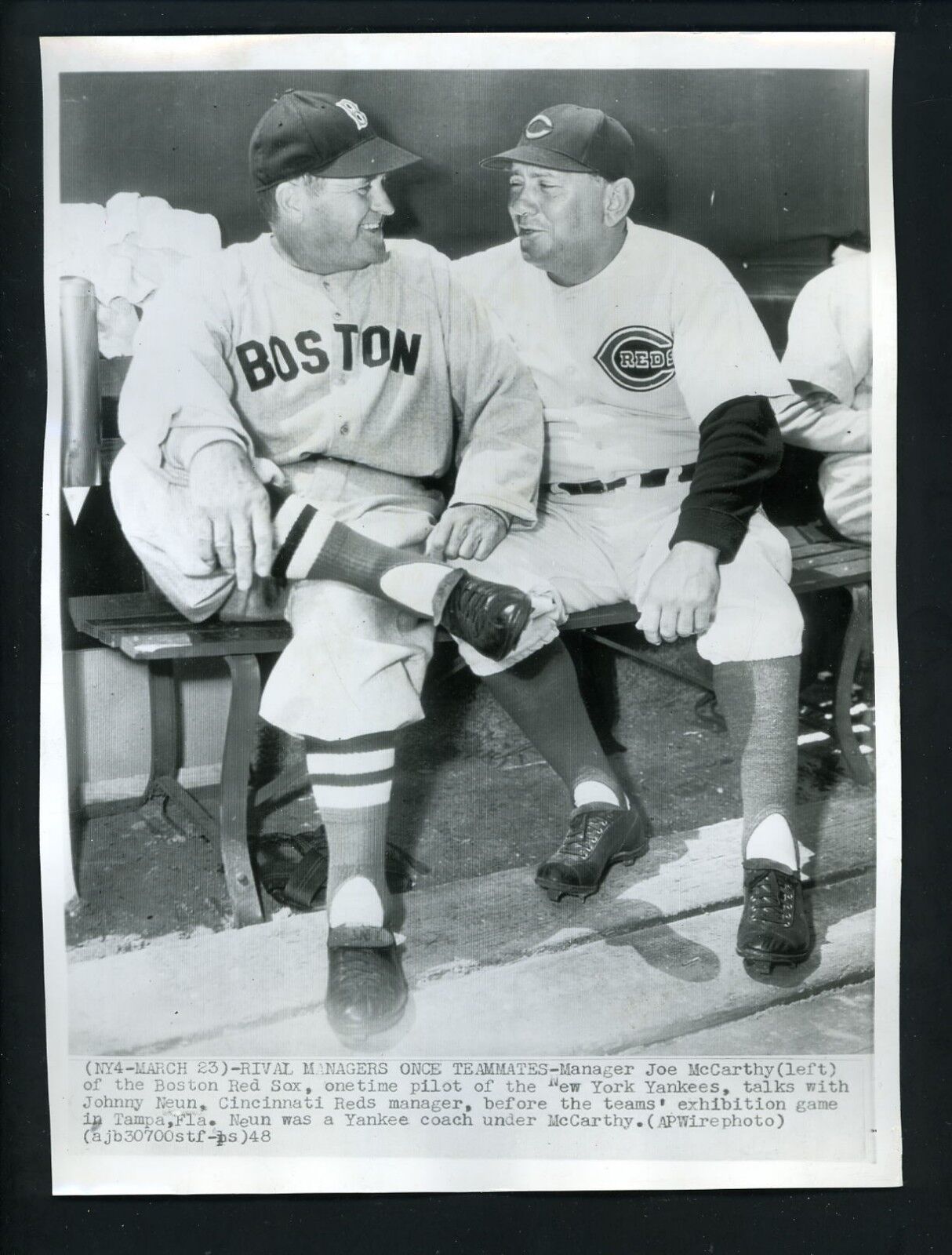 Joe McCarthy & Johnny Neun 1948 Press Photo Poster painting Boston Red Sox Cincinnati Reds