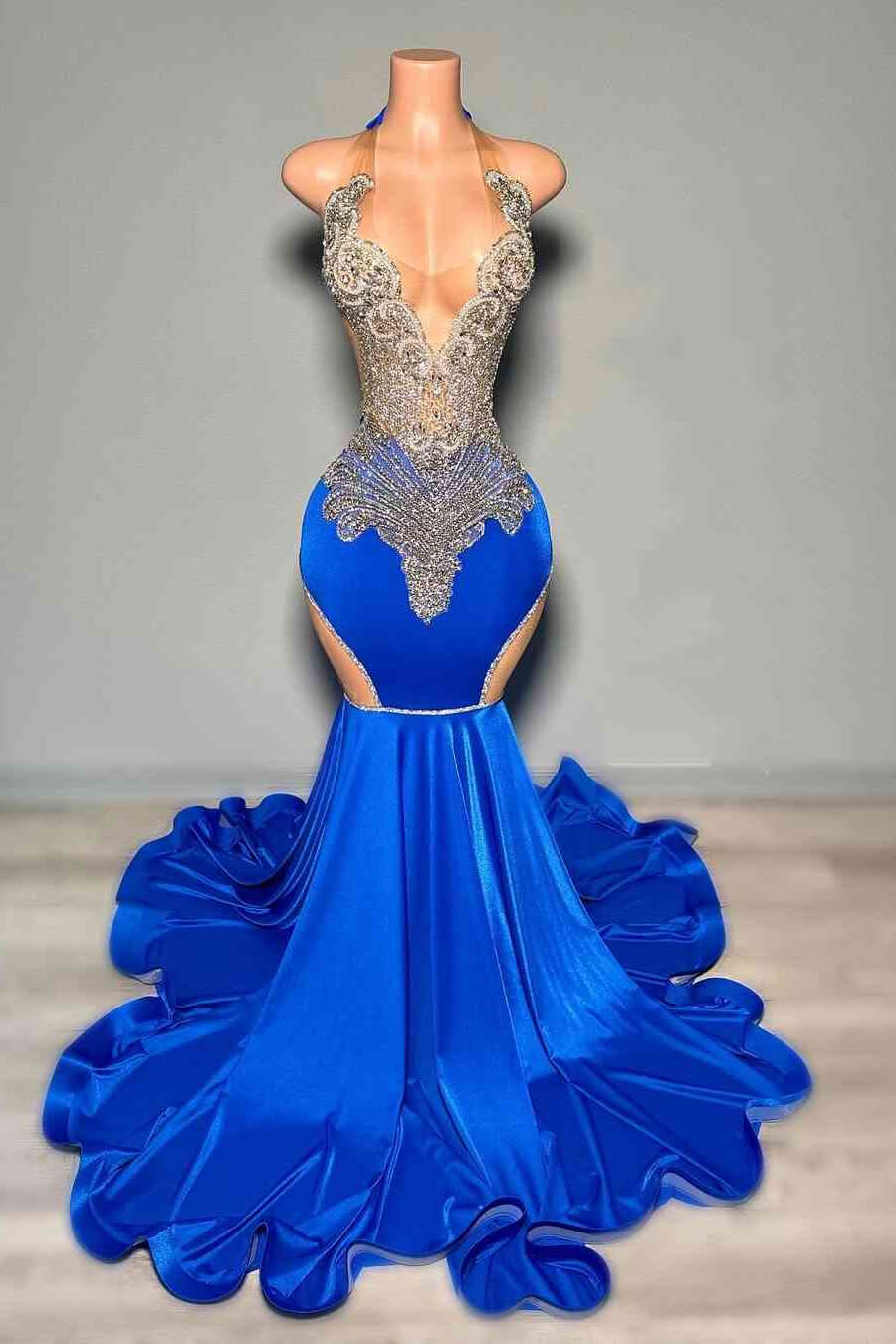 Stunning Royal Blue Sleeveless Prom Dress Mermaid Long With Beadings - lulusllly