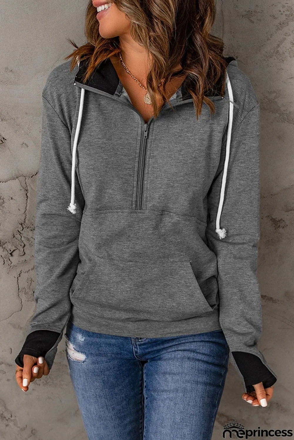 Gray Thumbhole Sleeve Hoodie