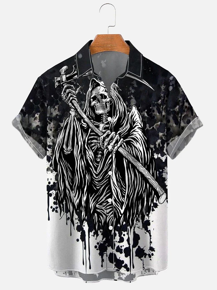 Men's Grim Reaper Graffiti Background Halloween Print Shirt