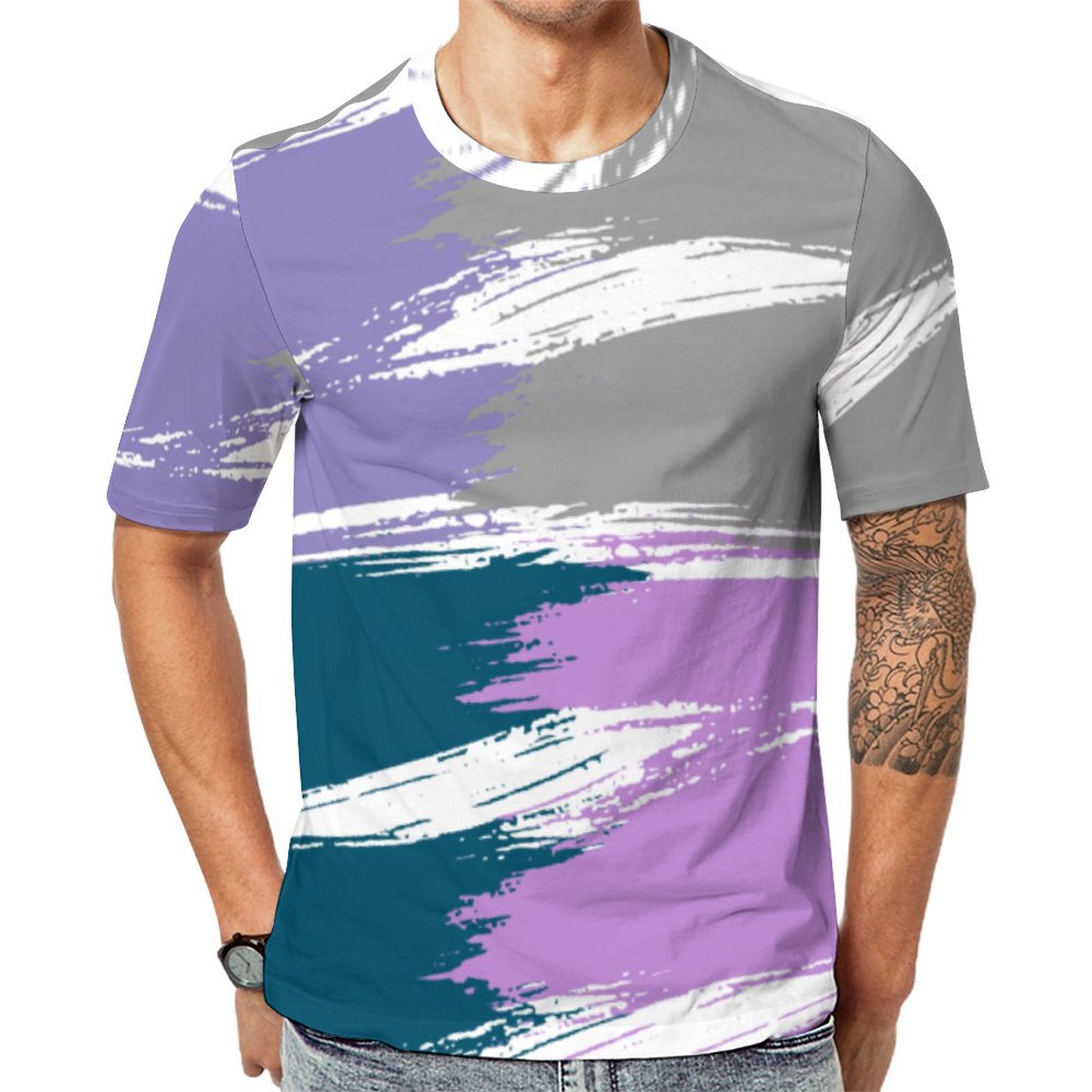 Gray Lavender Ming Lilac White Brush Stroke Paint Short Sleeve Print Unisex Tshirt Summer Casual Tees for Men and Women Coolcoshirts