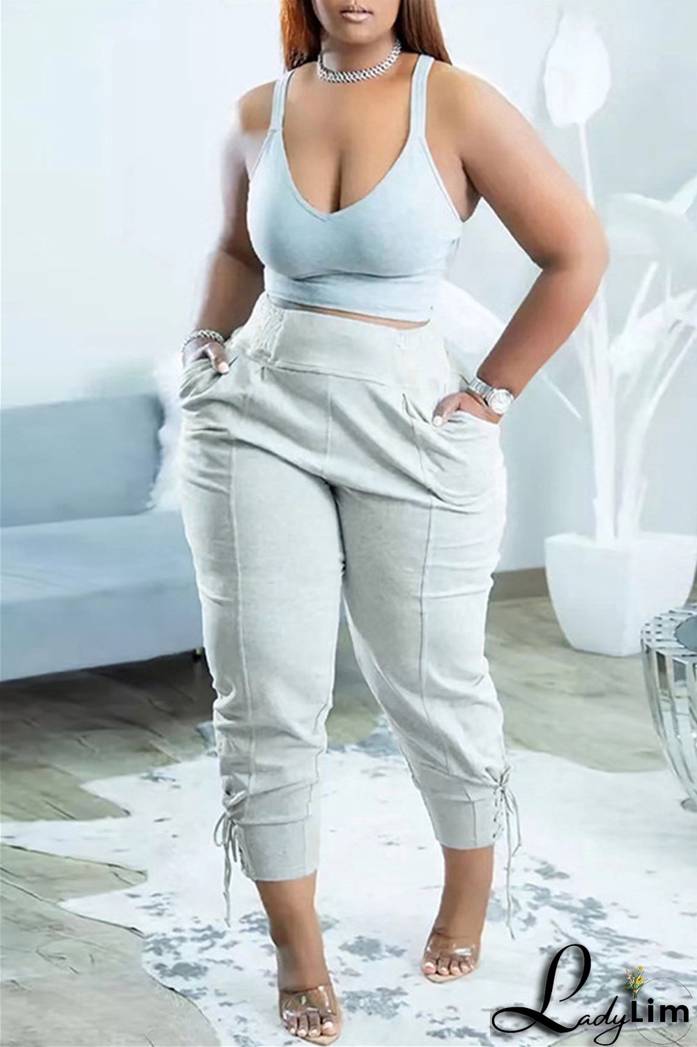 Black Fashion Casual Solid Basic Regular High Waist Trousers