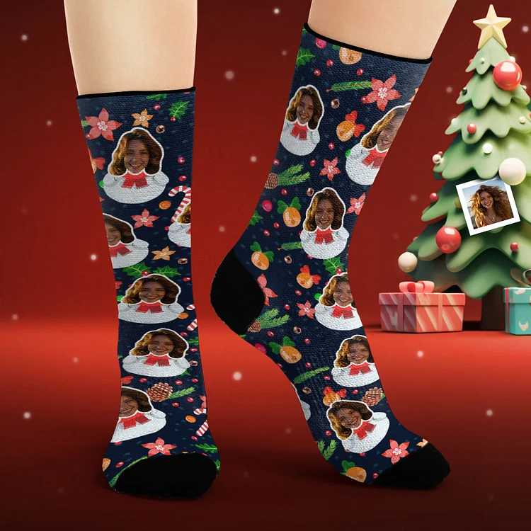 Custom Face Socks Personalized Photo Socks Funny Snowman Merry Christmas