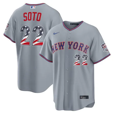 Men's New York Mets #22 Juan Soto Nike Gray USA 250 Fourth of July Road Stadium Jersey