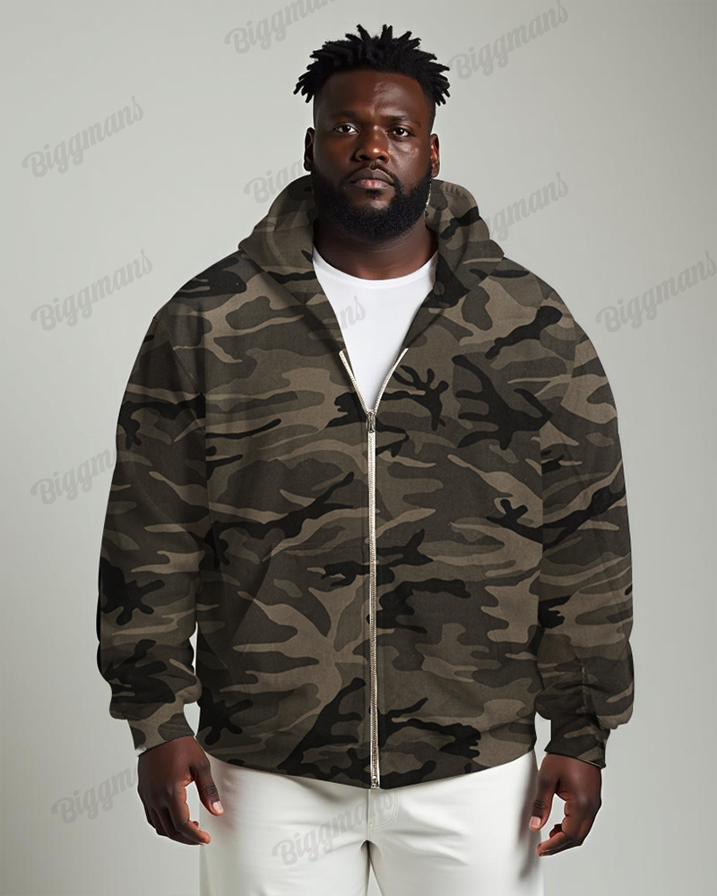 Camouflage Print Cardigan Hoodie Plus Size Men's Suit