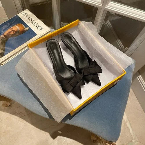 2021 New Semi-trailer Women Wear Fine-heeled Pointy Fashion Joker Bow High-heeled Slippers