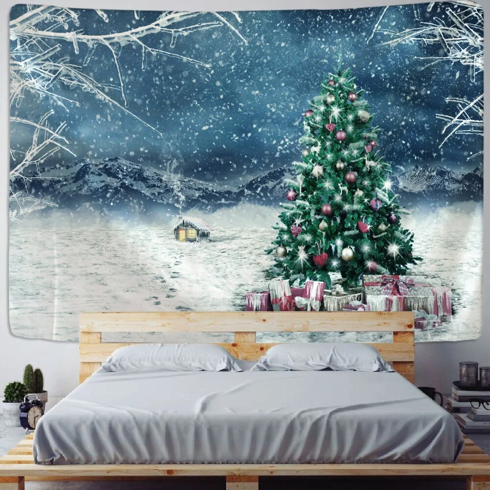 Christmas Tapestry Watercolor Christmas Tree Printing Bedside Hanging Cloth Bedroom Background Cloth Wall Decoration Cloth