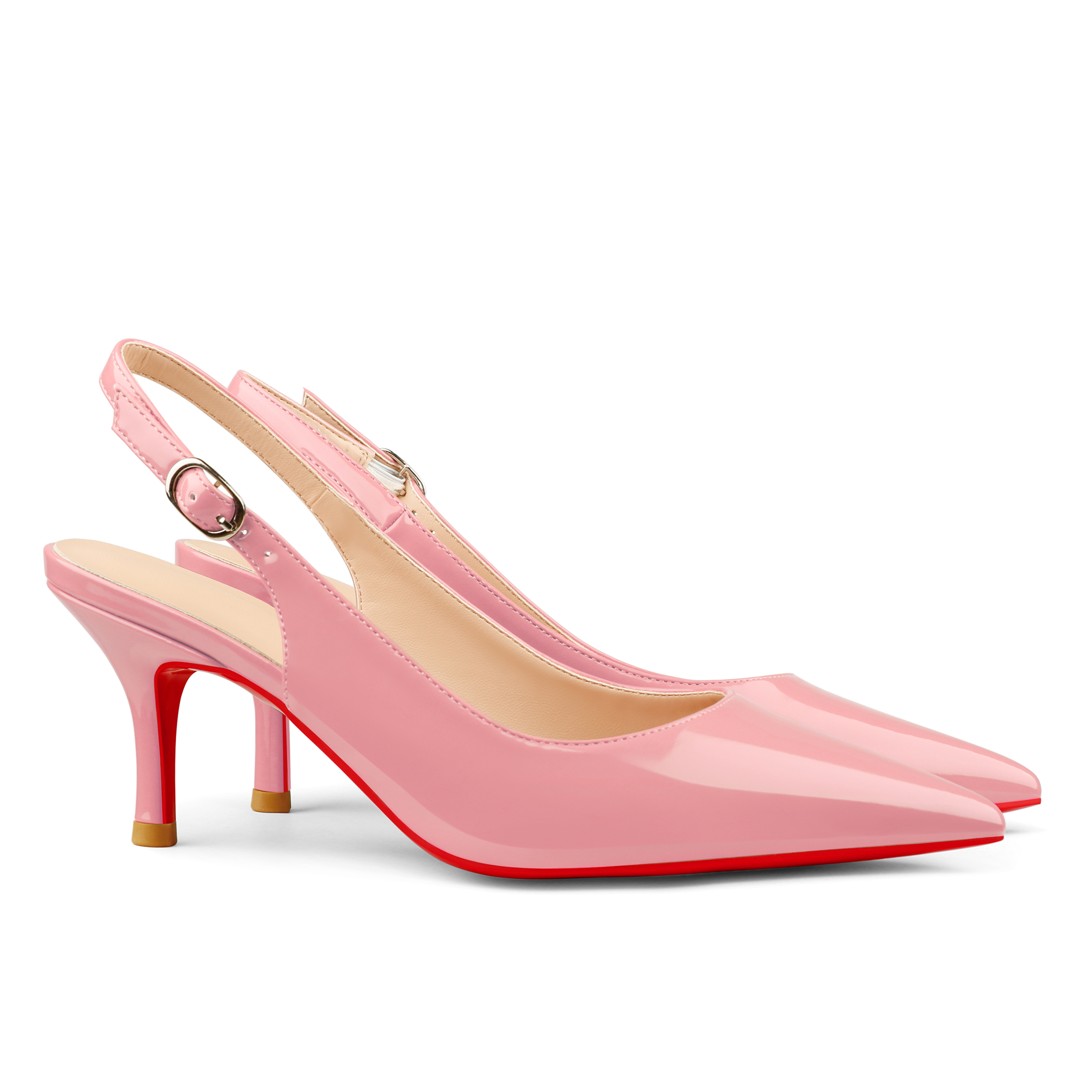60mm Women's Pointed Toe Slingback Shoes Kitten Heel Red Bottom Pumps Comfortable Dress Patent-vocosishoes