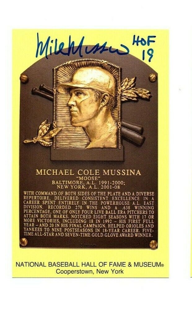 Mike Mussina Signed Hall Of Fame Plaque Postcard HOF 19 Autograph Orioles Yanks@